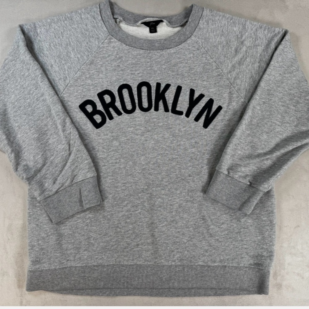 J. Crew Heather Gray sweatshirt. Brooklyn Embroidered.